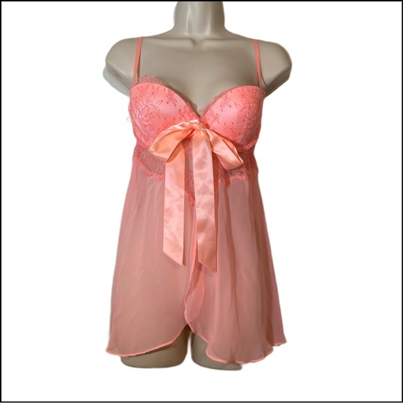 Victoria's Secret Other - NEW VICTORIA SECRET CORAL BABYDOLL NIGHTIE LINGERIE 34C